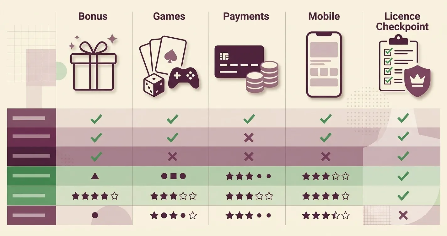 Vegas Hero Casino UK review comparison board: bonus, games, payments and licence